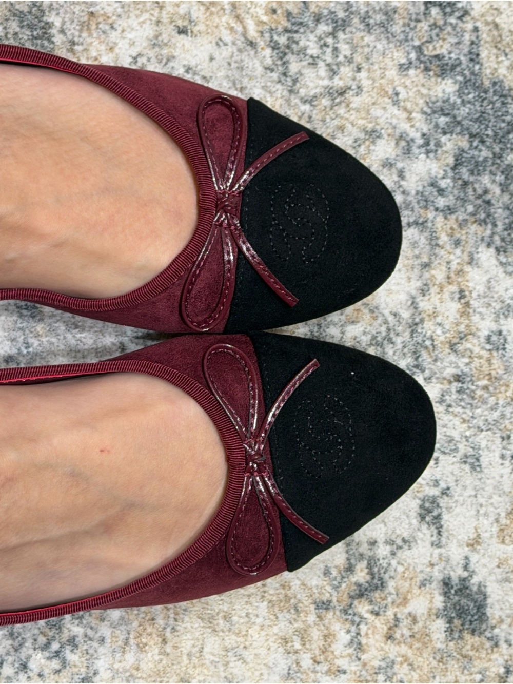 Chanel  Women's Two-Tone Burgundy and Black Ballet Flats
